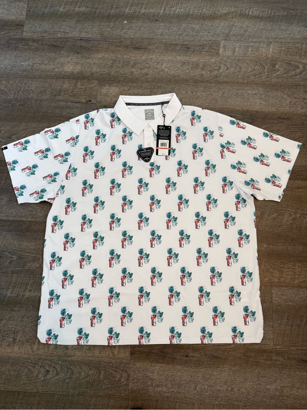 Callaway Golf Mojito Cocktail Print Polo Shirt XXXL 3XL NWT UPF 50